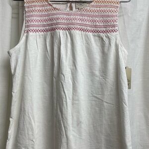 St. John's Bay White Sleeveless Blouse with Pink and Orange Embroidery